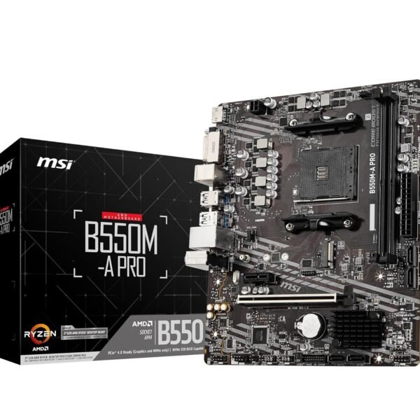 MSI B550M-A PRO Motherboard, Micro-ATX - Supports AMD Ryzen 5000/3000 Series Processors, AM4 Socket, DDR4 Memory Boost 4600 OC, PCIe 4.0 x16, 1 x M.2 Slot, USB 3.2 Gen1, HDMI, Components